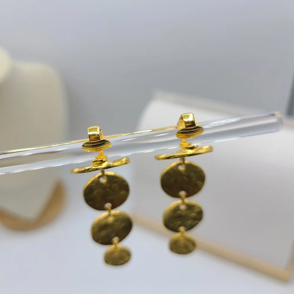 Kenneth Lane Goldtone Coin Drop Clip On Earrings - Picture 7 of 8